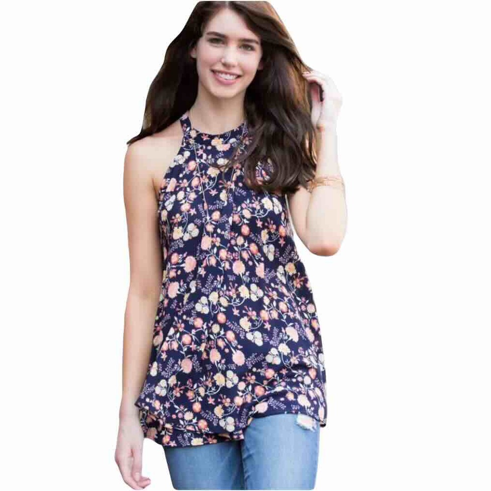 Francesca’s Collection Alya Floral Halter Top Purple Size XS